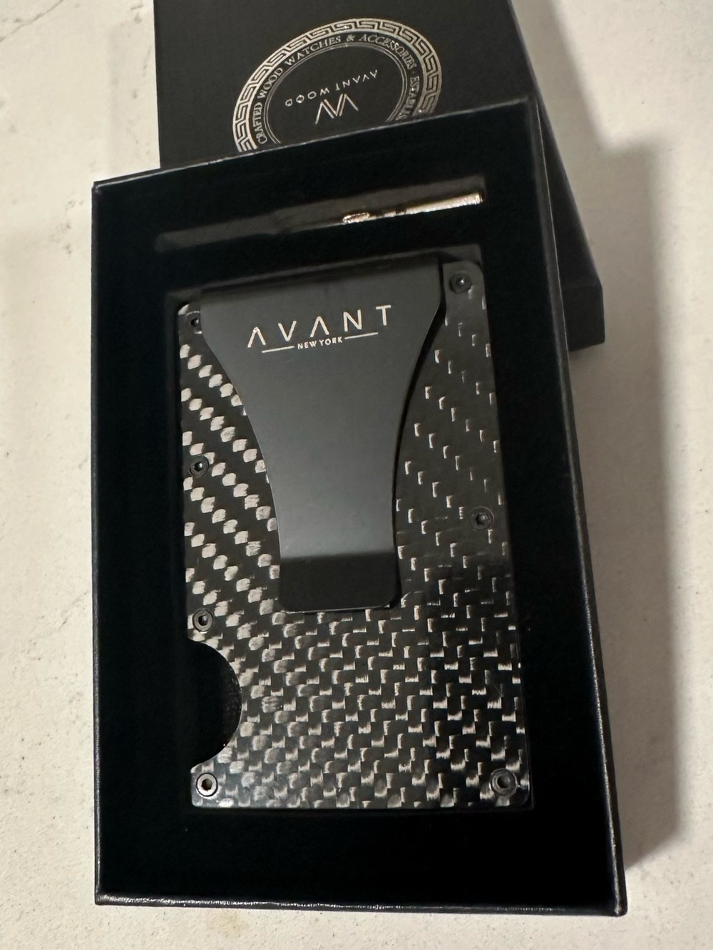 NEW Avantwood Carbon Fiber Slim Wallet & Money Clip -RFID Blocking